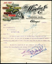 CHICAGO ~ Wm. WRIGLEY JR. Co., Chewing Gum ~ Color Illustrated Letterhead 1905