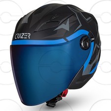Casque moto jet homologué CRUIZER STAR Noir Bleu double visière transparente