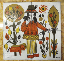 CERAMIQUE Dodik Jégou BRETAGNE Homme Aux Chèvres 4 Carreaux 19MAG 31/10