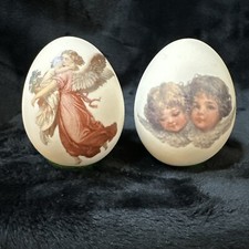 2 Vintage Guardian Angel  Porcelain Handcrafted Egg Collectible-Rare Find