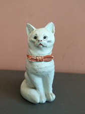 Vintage White Cat Ceramic Piggy Bank with Bow - Retro Decorative Object