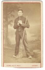 Photo CDV Military with his broom chore cigarette circa 1870 Pierre Petit