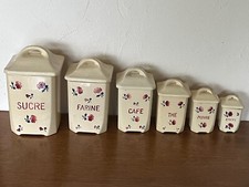 Vintage kitchen decoration / 6 antique BADONVILLER EARTHENWARE SPICE POTS / VGC!