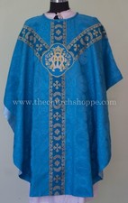 Marian Bleu Gothique Chasuble Et Masse & Stole Ensemble Casula Casel Casulla, Am