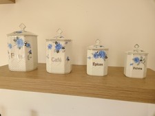 Lot of 4 Antique Epiag D.F. Spice Jars Czechoslovakia (1930s) blue decor...