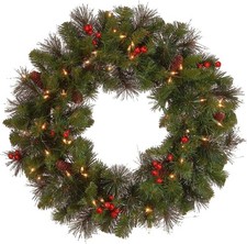National Tree Pre-Lit Artificial Christmas Wreath 24" Decorated Crestwood Spruce