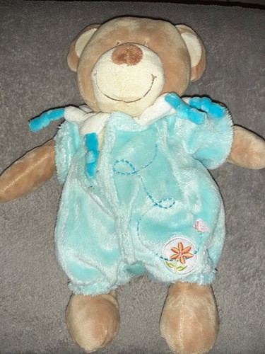 Doudou ours combinaison bleu