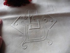 OLD LINEN SHEET CREAM "ED" 4 ROWS OF DAYS FLOWERS POLKA DOTS HEMS HAND 200X290