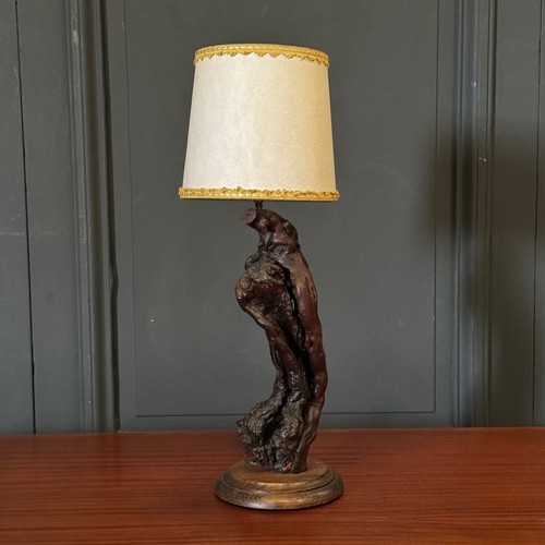 Lampe bois racine sculptée - bois,