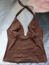 Débardeur top marron forme triangle à nouer au cou stretch TRIUMPH 100 B TBE