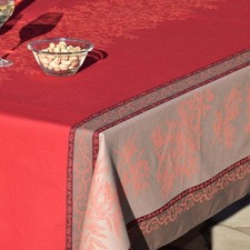 Nappe provençale rectangulaire coton jacquard Téflon olives Rouge double bordure