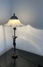 Vintage Abat Jour Brass Liberty Lamp With White Opaline Glass Shade