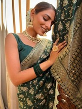 Saree En Soie Verte Designer
