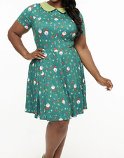 Robe À Zip Unique Vintage Style Années 1950 Gnome Vert Femme 3XL 20 Coupe Évasée