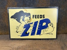 Vintage Feed Zip Sign Silo Antique Farm Dairy Cow Corn Cattle Beef Seed Pig Hog