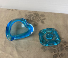 Lot of 2 Art Nouveau Blue Crystal Mold or Mold Glass Ashtrays Very Nice