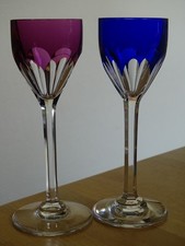 BACCARAT 2 CRYSTAL LIQUOR GLASSES AMETHYST BLUE GENOVA ht 13 cm