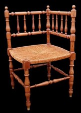 Ancien fauteuil Chaise d angle De Coin Paillé Bois Tourné Old corner armchair