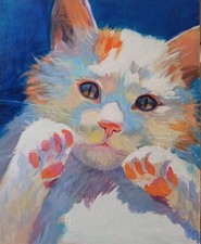 Art original portrait de chat blanc peinture de chaton moderne art mural cont...