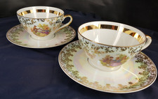 service duo BAREUTHER  FRAGONARD de 2 grandes tasses , 2 soucoupes en porcelaine