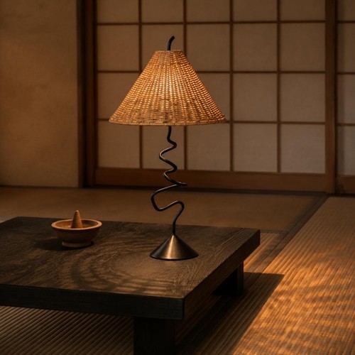 Lampe table rotin - en,