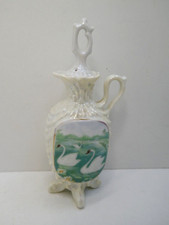 VICTORIA AUSTRIA PORCELAIN CHINA PAINTED SWANS LUSTRE GLAZE PERFUME SCENT BOTTLE