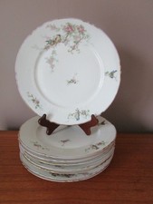 8 LIMOGES PORCELAIN FLAT PLATES DECOR CHERRY BLOSSOMS BIRDS
