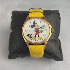 Montre quartz DISNEY WATCH Avronel Mickey bracelet jaune fonctionne pile neuve