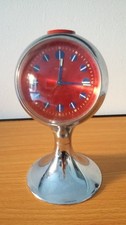 OLD TAX ALARM CLOCK SILVER AND RED 1970 VINTAGE DESIGN TULIP FOOT COLLECTION