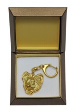 Papillon, Épagneul nain continental papillon - Porte-clés doré avec chien dans b