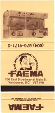 Vancouver BC Canada Faema Espresso Coffee Machines Vintage Matchbook Cover