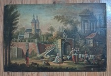 Huile Sur Panneau, XVIIème, Paysage Antique Animé