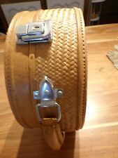 Sac a main ou Vanity case rond en cuir et rotin tressé Vintage