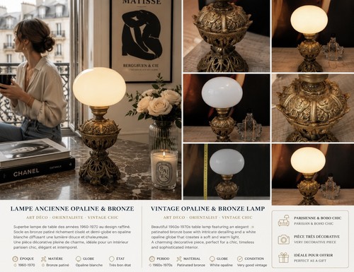 Lampe opaline bronze - lampe, déco
