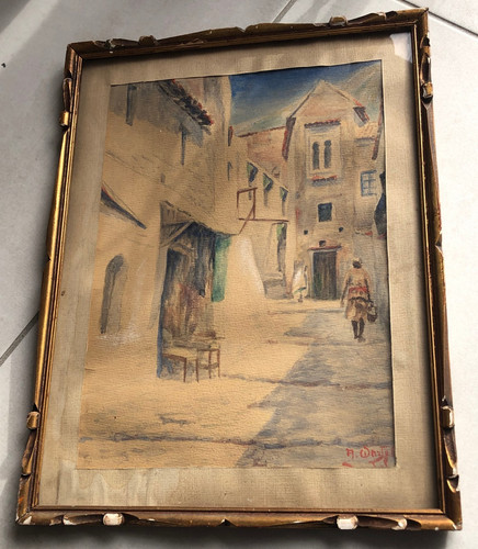 Rare tableau aquarelle scene - aquarelle,