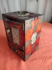 Boîte À Bijoux Ou À Secret Asiatique Vintage  Incrustations Multi Tiroirs
