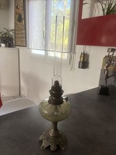 Antique Kerosene Lamp - Brass Base and Pink Glass Tank