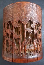 Large Bamboo China Brush Holder Old Large Chinese Fine Bitong Immortal Mark XIX