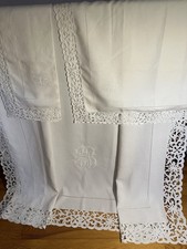 Antique Richelieu Fine Monogram Embroidery Thread Bedding Set, 19th Century 240x360