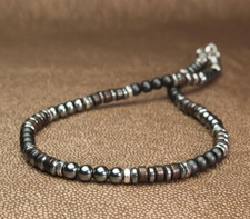 Collier Homme de perles Agate mate, Hématite et Bois avec Fermoir (50cm)