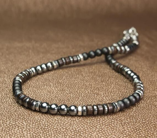 Collier homme perles agate - de,