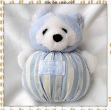 Doudou Peluche Ours Blanc Tissu Oiseaux Noeuds Bleu Tartine et Chocolat
