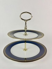 Christineholm Romanov 2 Tier Dessert Appetizer Serving Plate Colbalt Blue W/gold