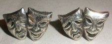 Vintage Sterling Silver Plafina Mexican double mask theater cufflinks Mexico