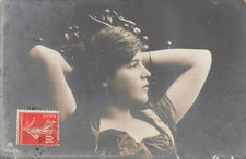 CP BLACK WHITE PROFILE GIRL HANDS BEHIND HEAD - 24133