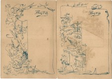 2 antique witch elf menus. 15 cm x 10.5 cm.