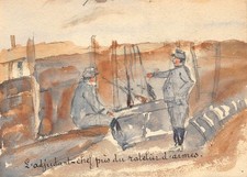 DESSIN GOUACHE  WW1 TRANCHEE L