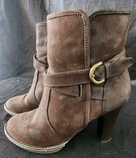 Bottines NAF NAF Simili Cuir 37 Ankle Boot 6.5 NEW Brown Buckle Leather Moto 