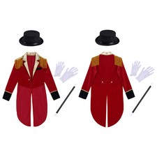 Kids Boys Ringmaster Costume Halloween Uniform With Hat Outfit Party Tailcoat