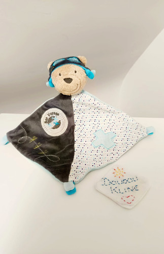 Doudou plat ours - plat, aviateur